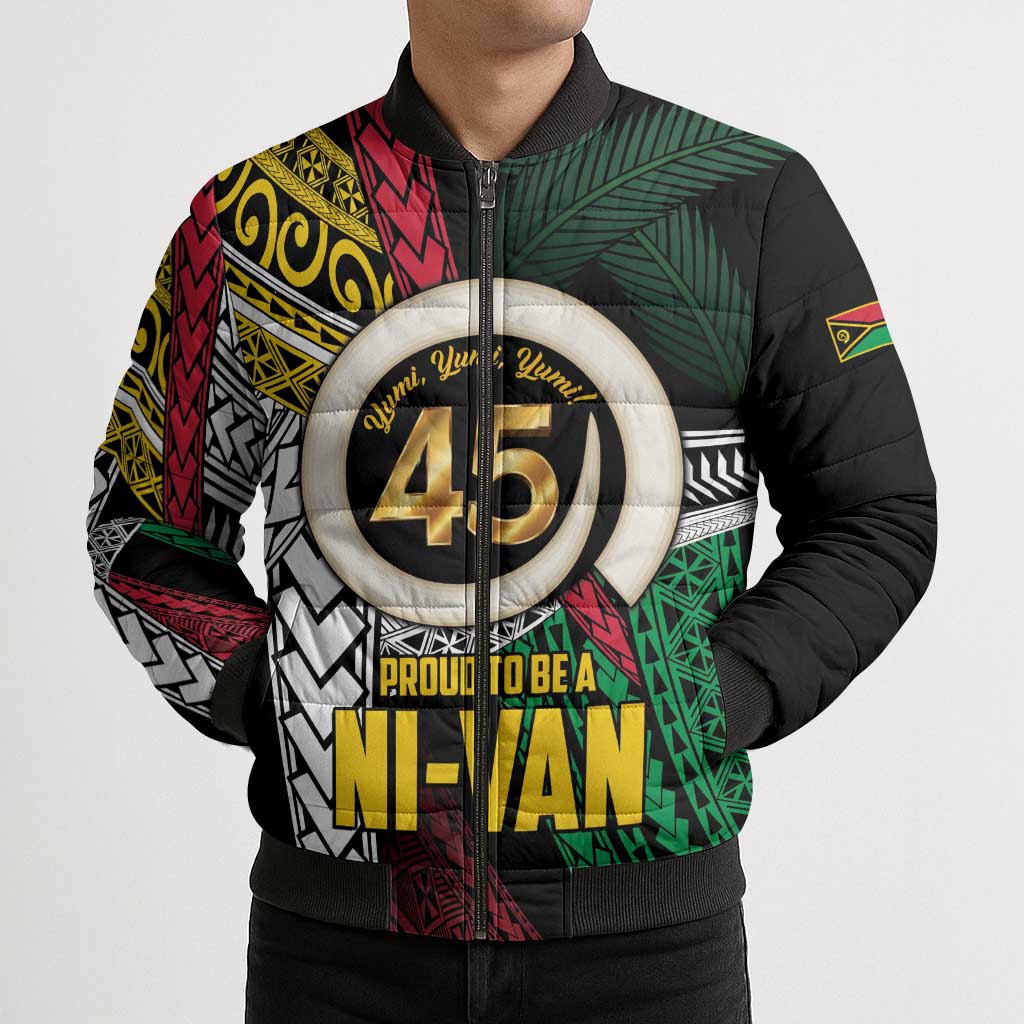 Ni-Van Vanuatu 45th Yumi Yumi Yumi Bomber Puffer Jacket Vanuatuan Boar Tusk Polynesian Pattern - Polynesian Pride