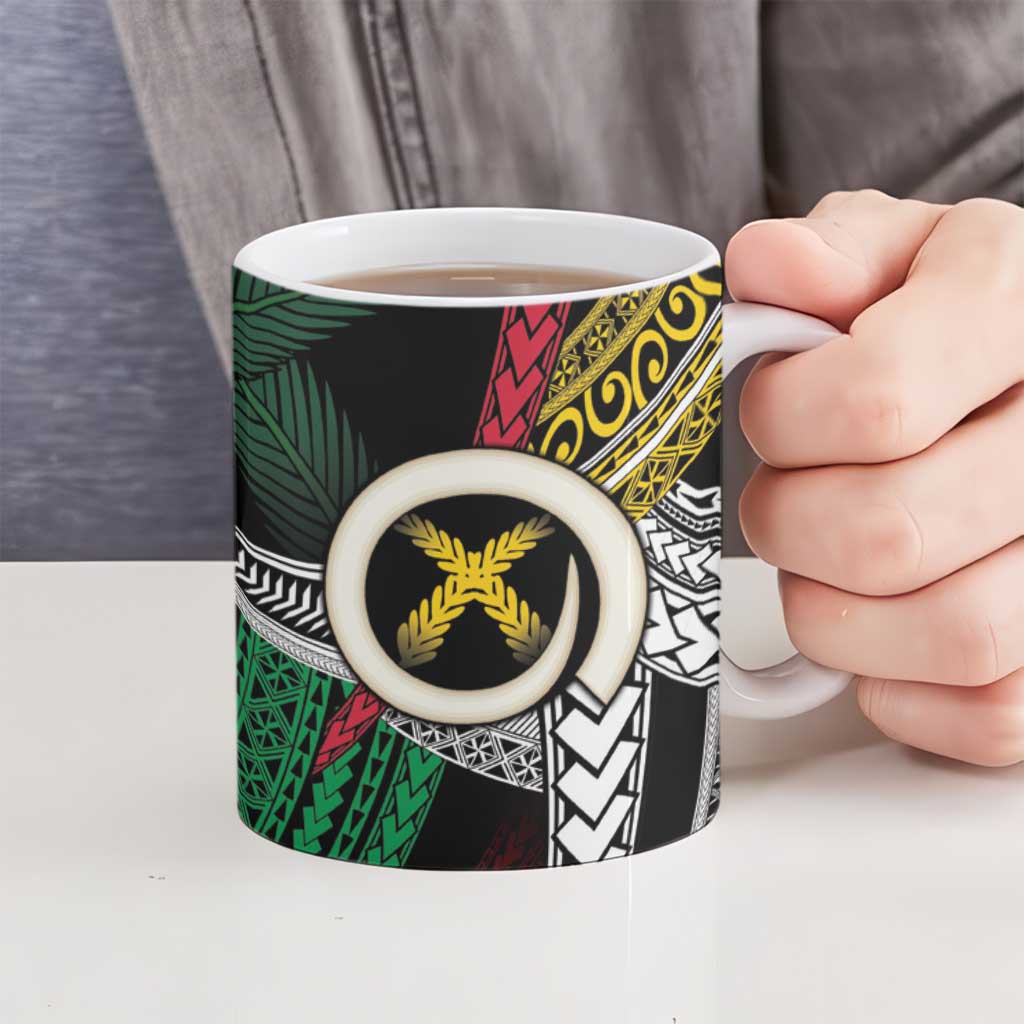 Ni-Van Vanuatu 45th Yumi Yumi Yumi Ceramic Mug Vanuatuan Boar Tusk Polynesian Pattern - Polynesian Pride