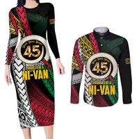 Ni-Van Vanuatu 45th Yumi Yumi Yumi Couples Matching Long Sleeve Bodycon Dress and Long Sleeve Button Shirt Vanuatuan Boar Tusk Polynesian Pattern