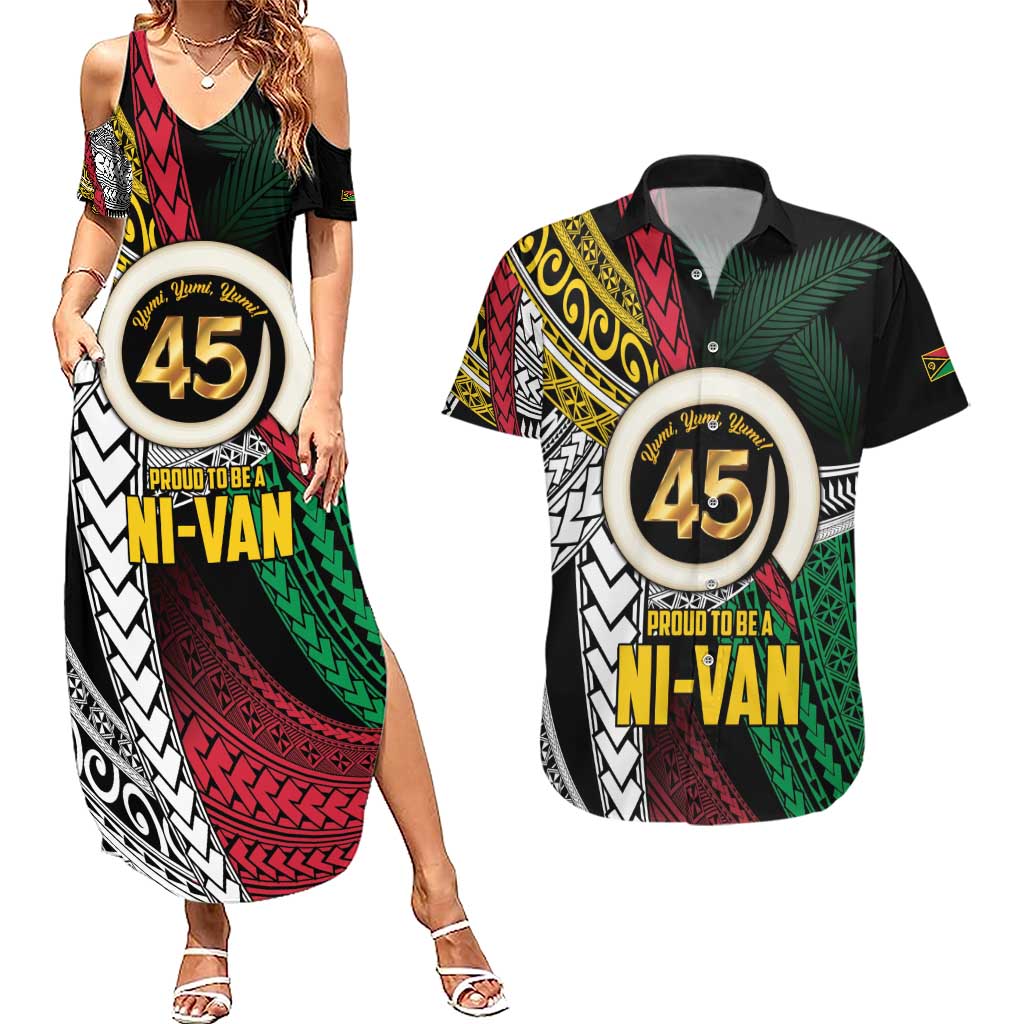 Ni-Van Vanuatu 45th Yumi Yumi Yumi Couples Matching Summer Maxi Dress and Hawaiian Shirt Vanuatuan Boar Tusk Polynesian Pattern