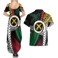 Ni-Van Vanuatu 45th Yumi Yumi Yumi Couples Matching Summer Maxi Dress and Hawaiian Shirt Vanuatuan Boar Tusk Polynesian Pattern