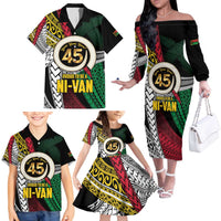 Ni-Van Vanuatu 45th Yumi Yumi Yumi Family Matching Off The Shoulder Long Sleeve Dress and Hawaiian Shirt Vanuatuan Boar Tusk Polynesian Pattern