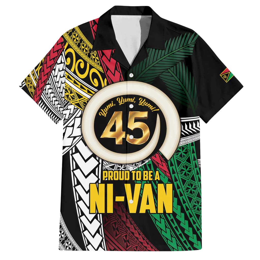Ni-Van Vanuatu 45th Yumi Yumi Yumi Family Matching Off Shoulder Maxi Dress and Hawaiian Shirt Vanuatuan Boar Tusk Polynesian Pattern