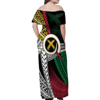 Ni-Van Vanuatu 45th Yumi Yumi Yumi Family Matching Off Shoulder Maxi Dress and Hawaiian Shirt Vanuatuan Boar Tusk Polynesian Pattern