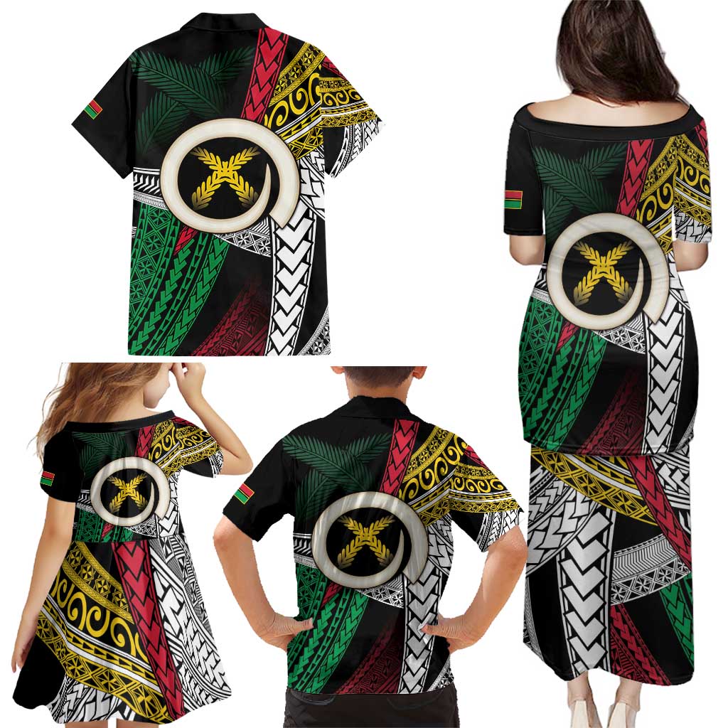 Ni-Van Vanuatu 45th Yumi Yumi Yumi Family Matching Puletasi and Hawaiian Shirt Vanuatuan Boar Tusk Polynesian Pattern