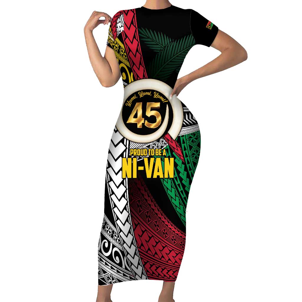 Ni-Van Vanuatu 45th Yumi Yumi Yumi Family Matching Short Sleeve Bodycon Dress and Hawaiian Shirt Vanuatuan Boar Tusk Polynesian Pattern