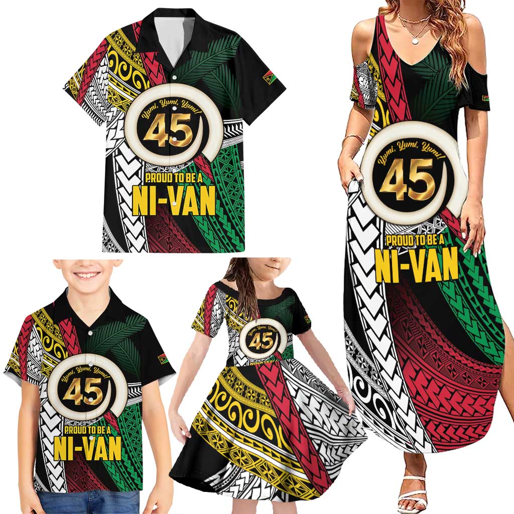 Ni-Van Vanuatu 45th Yumi Yumi Yumi Family Matching Summer Maxi Dress and Hawaiian Shirt Vanuatuan Boar Tusk Polynesian Pattern