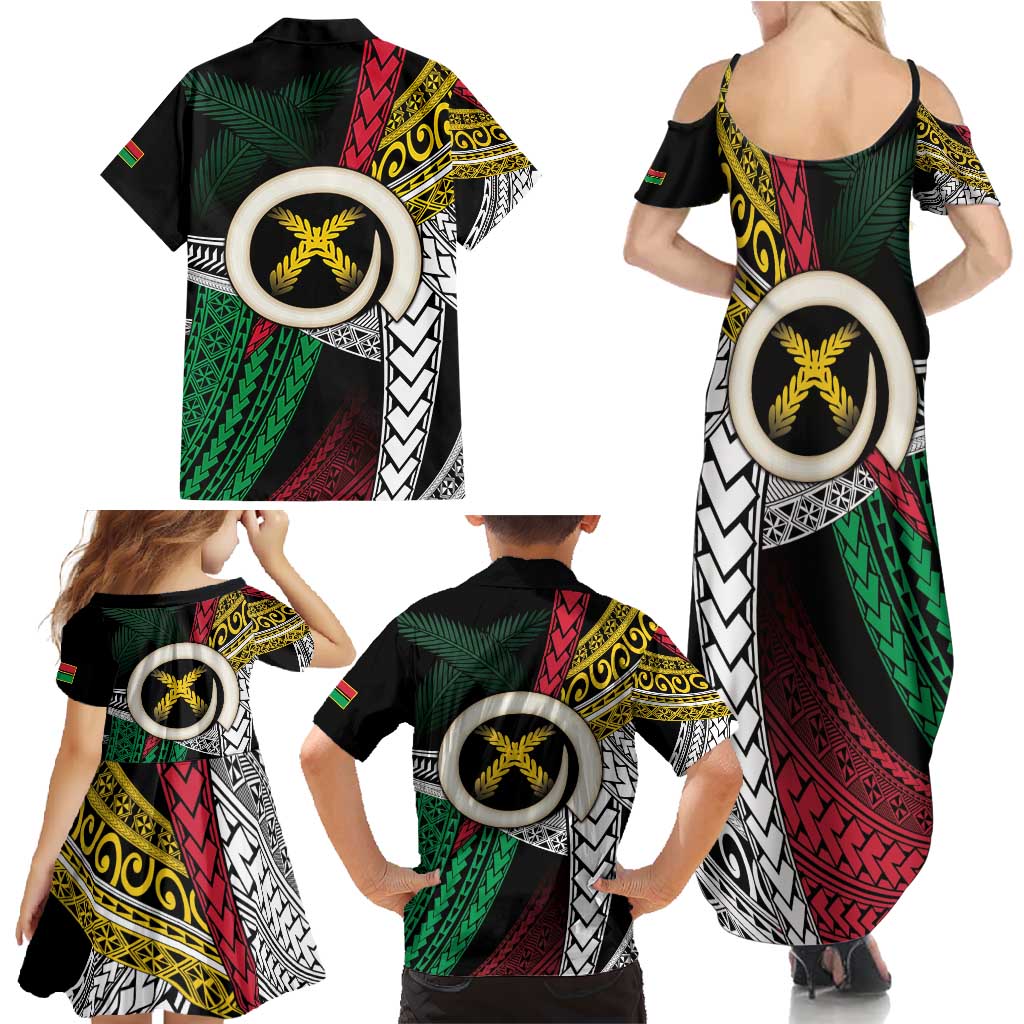 Ni-Van Vanuatu 45th Yumi Yumi Yumi Family Matching Summer Maxi Dress and Hawaiian Shirt Vanuatuan Boar Tusk Polynesian Pattern