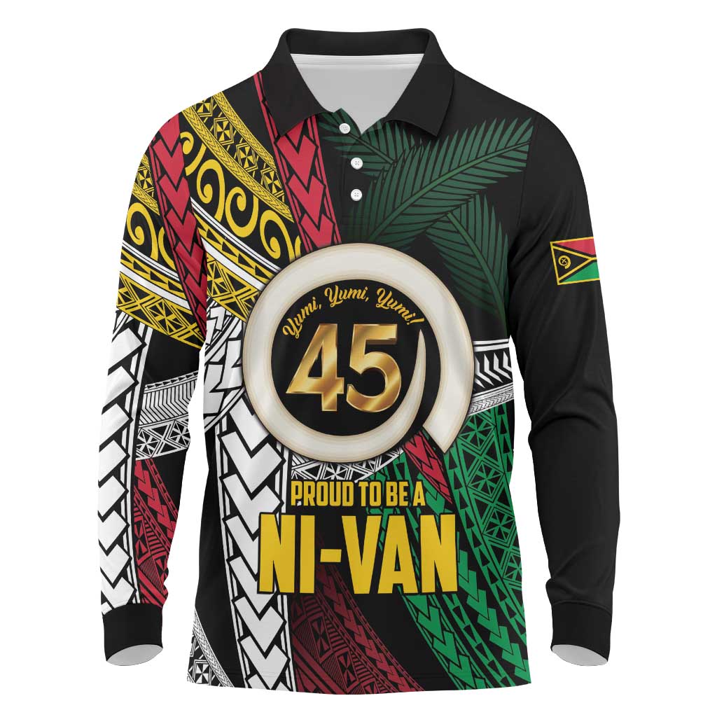 Ni-Van Vanuatu 45th Yumi Yumi Yumi Long Sleeve Polo Shirt Vanuatuan Boar Tusk Polynesian Pattern