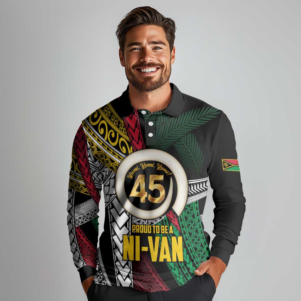 Ni-Van Vanuatu 45th Yumi Yumi Yumi Long Sleeve Polo Shirt Vanuatuan Boar Tusk Polynesian Pattern LT9 - Polynesian Pride