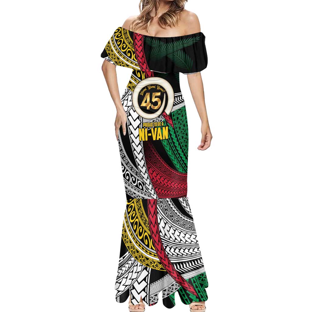 Ni-Van Vanuatu 45th Yumi Yumi Yumi Mermaid Dress Vanuatuan Boar Tusk Polynesian Pattern
