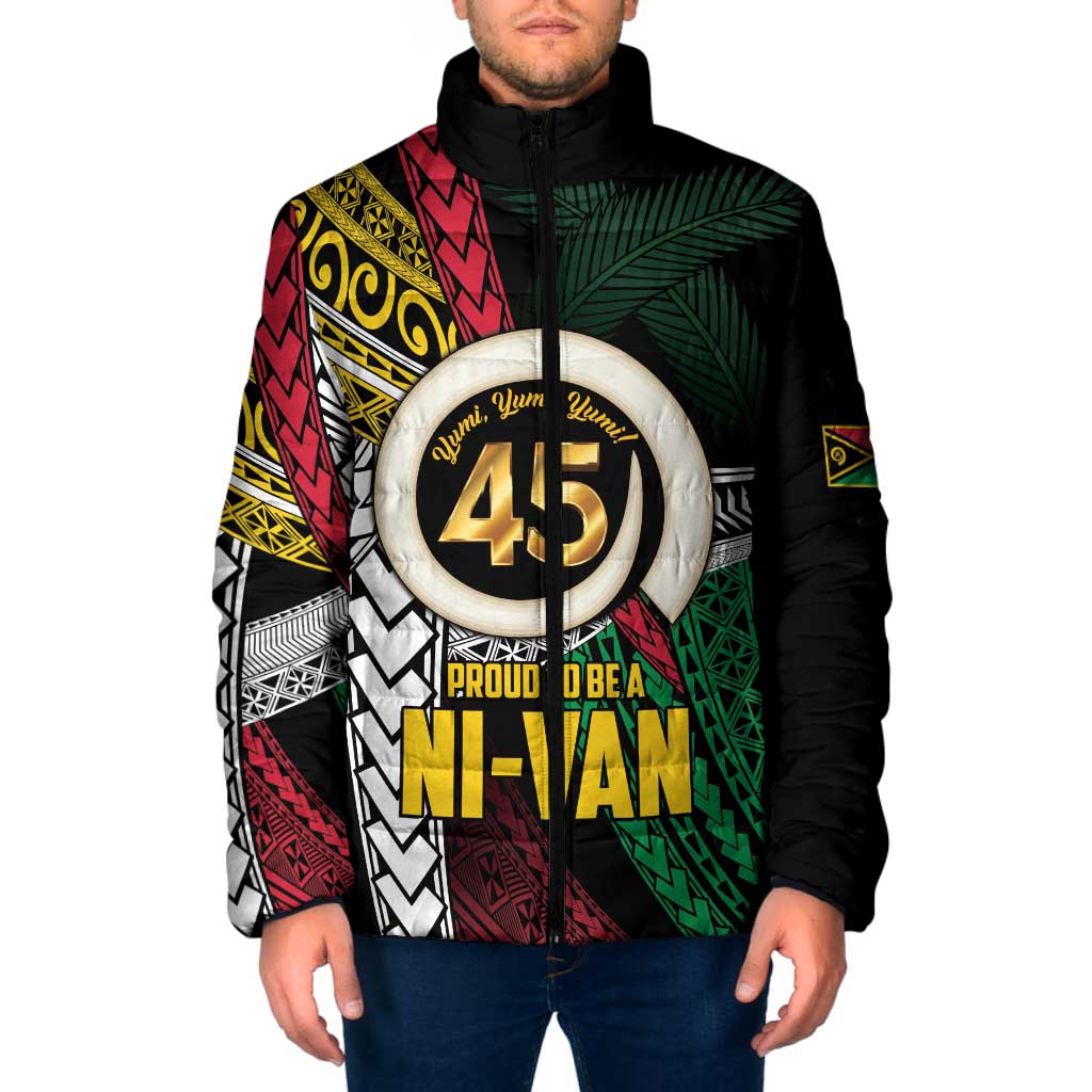 Ni-Van Vanuatu 45th Yumi Yumi Yumi Padded Jacket Vanuatuan Boar Tusk Polynesian Pattern - Polynesian Pride