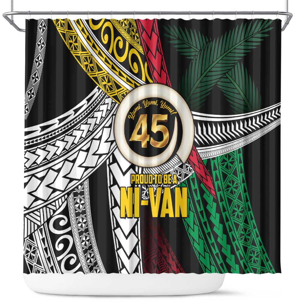 Ni-Van Vanuatu 45th Yumi Yumi Yumi Shower Curtain Vanuatuan Boar Tusk Polynesian Pattern