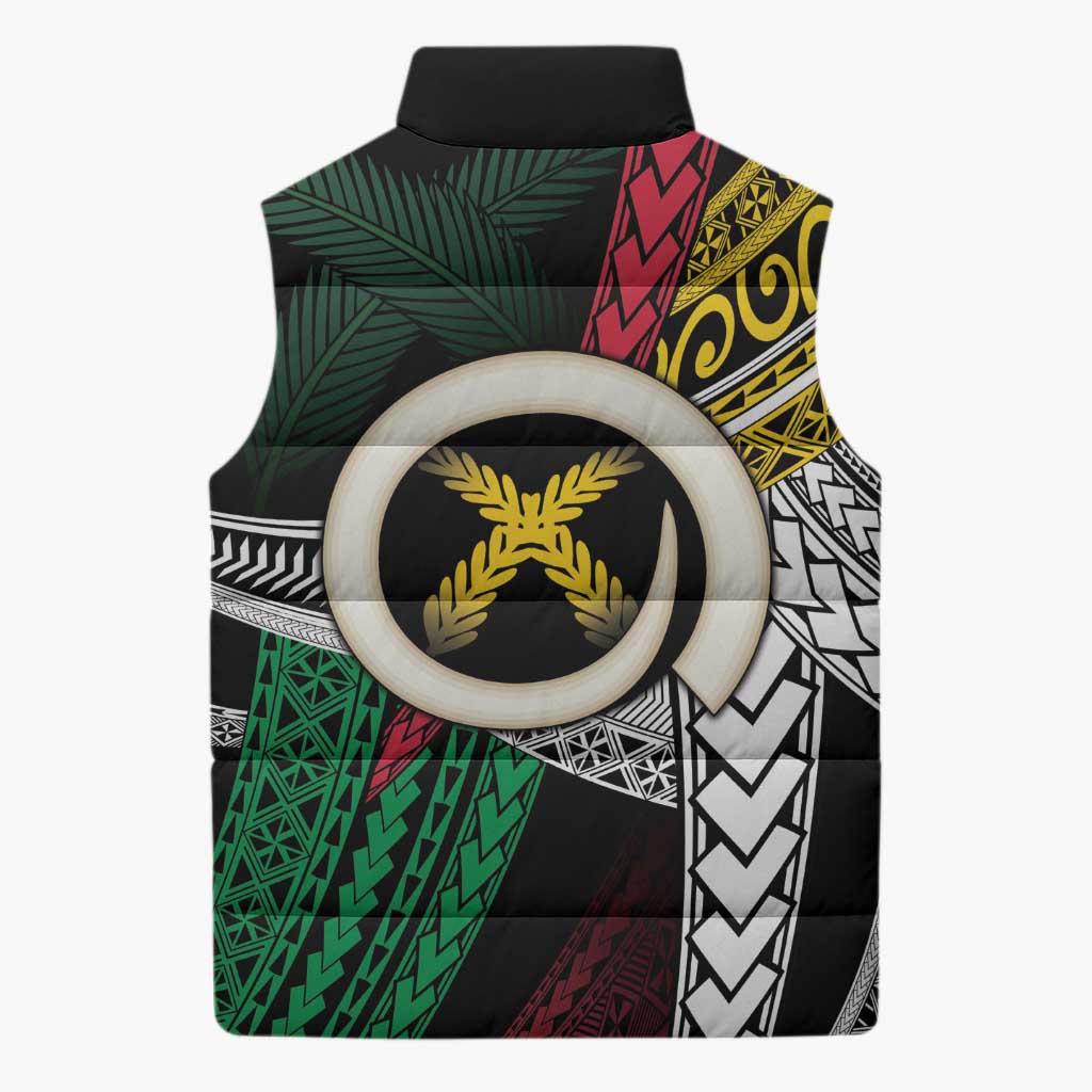 Ni-Van Vanuatu 45th Yumi Yumi Yumi Sleeveless Puffer Jacket Vanuatuan Boar Tusk Polynesian Pattern - Polynesian Pride