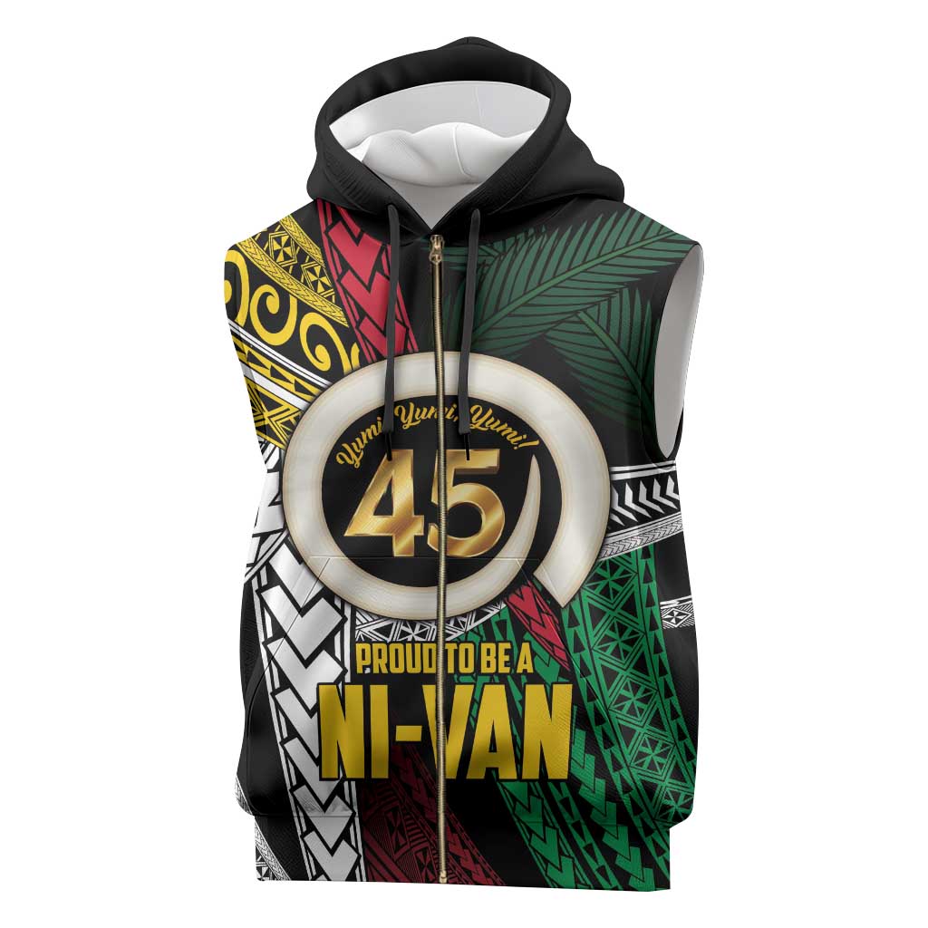 Ni-Van Vanuatu 45th Yumi Yumi Yumi Sleeveless Zip Hoodie Vanuatuan Boar Tusk Polynesian Pattern - Polynesian Pride