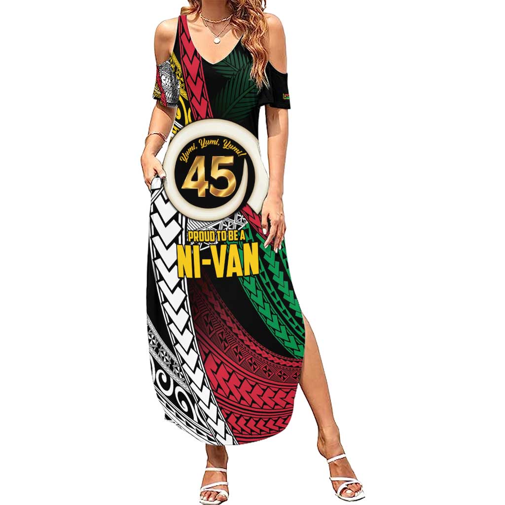 Ni-Van Vanuatu 45th Yumi Yumi Yumi Summer Maxi Dress Vanuatuan Boar Tusk Polynesian Pattern