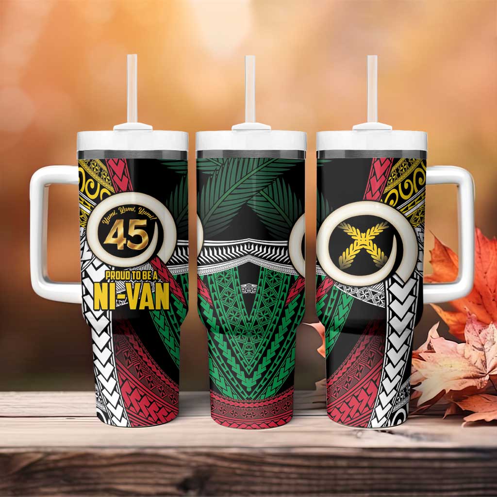 Ni-Van Vanuatu 45th Yumi Yumi Yumi Tumbler With Handle Vanuatuan Boar Tusk Polynesian Pattern LT9 - Polynesian Pride