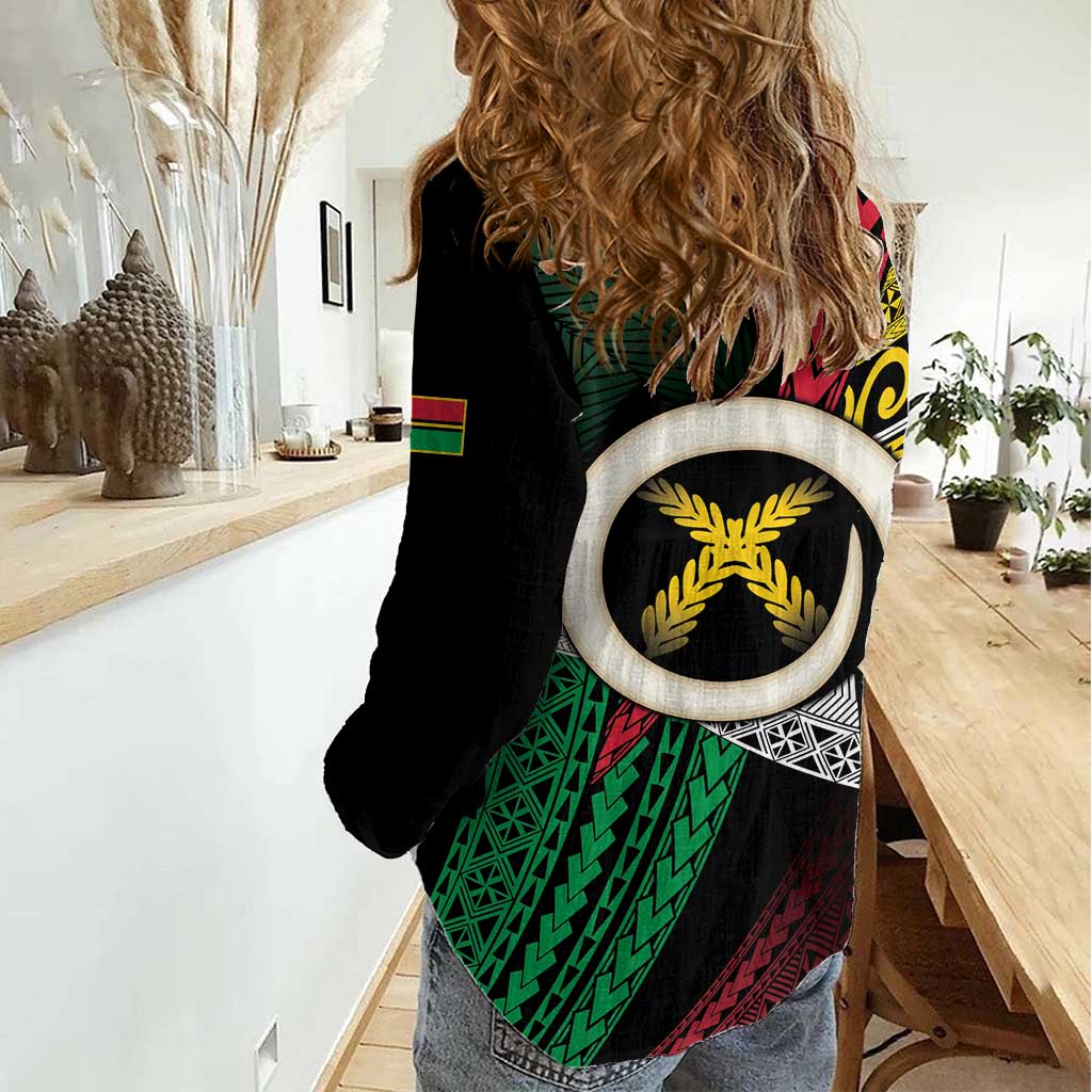 Ni-Van Vanuatu 45th Yumi Yumi Yumi Women Casual Shirt Vanuatuan Boar Tusk Polynesian Pattern