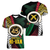 Ni-Van Vanuatu 45th Yumi Yumi Yumi Women V-Neck T-Shirt Vanuatuan Boar Tusk Polynesian Pattern
