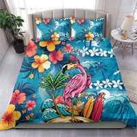 Hawaiian Flamingo Hibiscus Personalised Bedding Set Blue Summer Tropical Flowers - Polynesian Pride