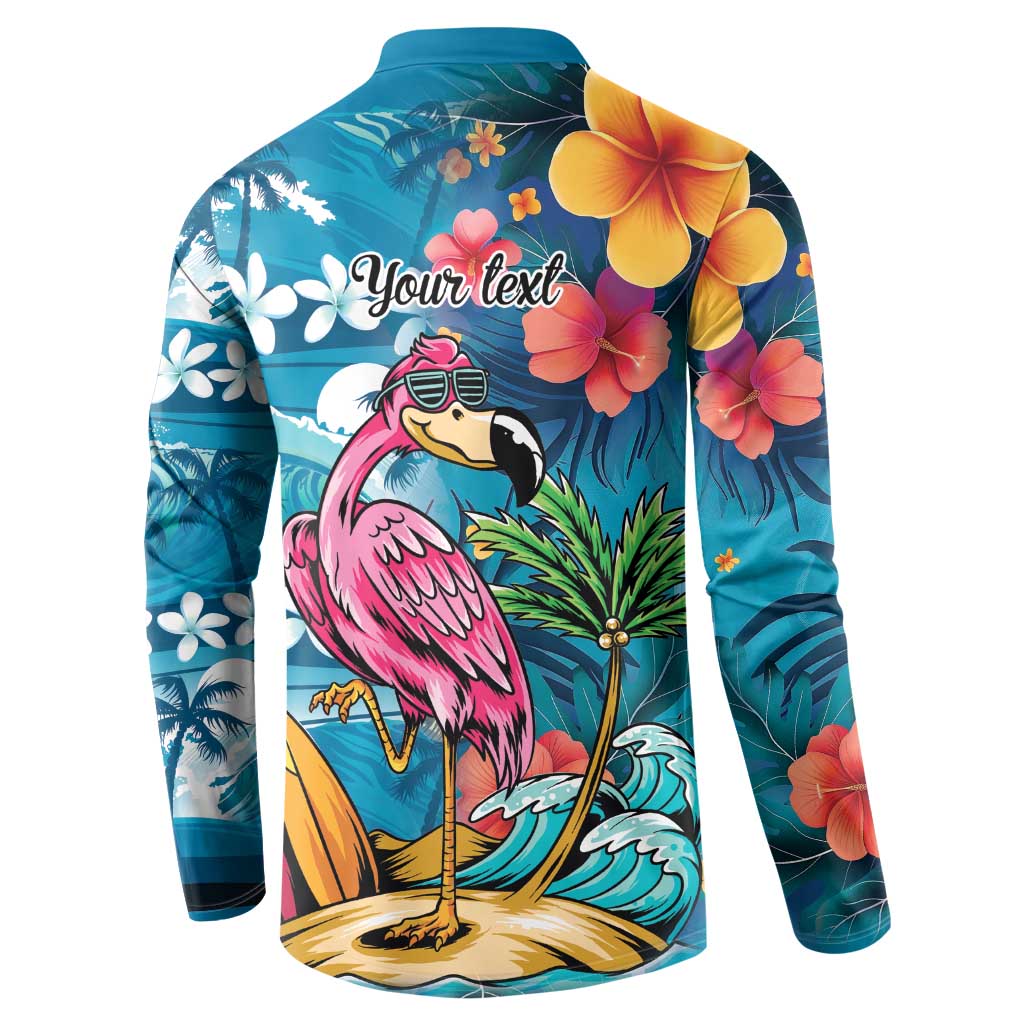 Hawaiian Flamingo Hibiscus Personalised Button Sweatshirt Blue Summer Tropical Flowers - Polynesian Pride