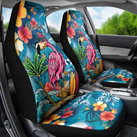 Hawaiian Flamingo Hibiscus Personalised Car Seat Cover Blue Summer Tropical Flowers - Polynesian Pride
