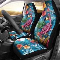 Hawaiian Flamingo Hibiscus Personalised Car Seat Cover Blue Summer Tropical Flowers - Polynesian Pride