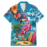 Hawaiian Flamingo Hibiscus Personalised Family Matching Mermaid Dress and Hawaiian Shirt Blue Summer Tropical Flowers - Polynesian Pride