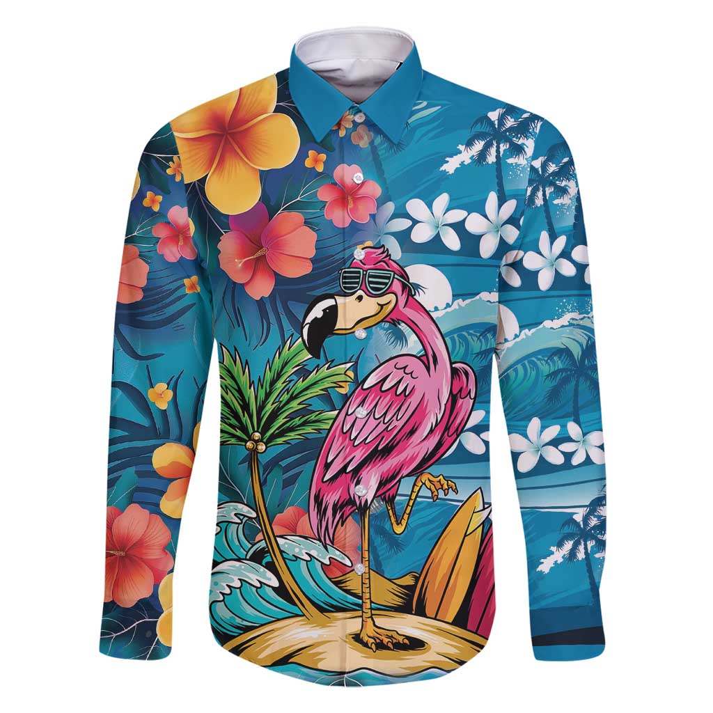 Hawaiian Flamingo Hibiscus Personalised Family Matching Mermaid Dress and Hawaiian Shirt Blue Summer Tropical Flowers - Polynesian Pride