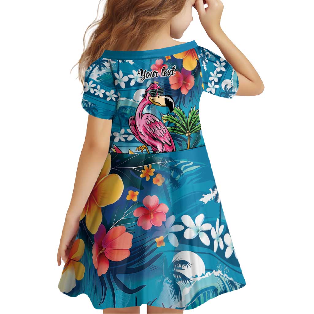 Hawaiian Flamingo Hibiscus Personalised Family Matching Off Shoulder Maxi Dress and Hawaiian Shirt Blue Summer Tropical Flowers - Polynesian Pride