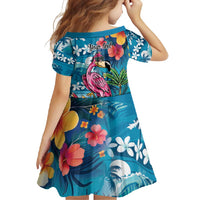 Hawaiian Flamingo Hibiscus Personalised Family Matching Off Shoulder Maxi Dress and Hawaiian Shirt Blue Summer Tropical Flowers - Polynesian Pride