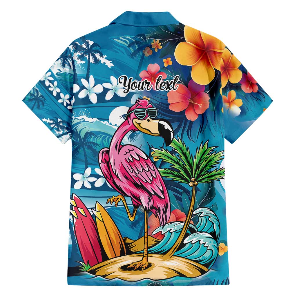 Hawaiian Flamingo Hibiscus Personalised Family Matching Off Shoulder Short Dress and Hawaiian Shirt Blue Summer Tropical Flowers - Polynesian Pride