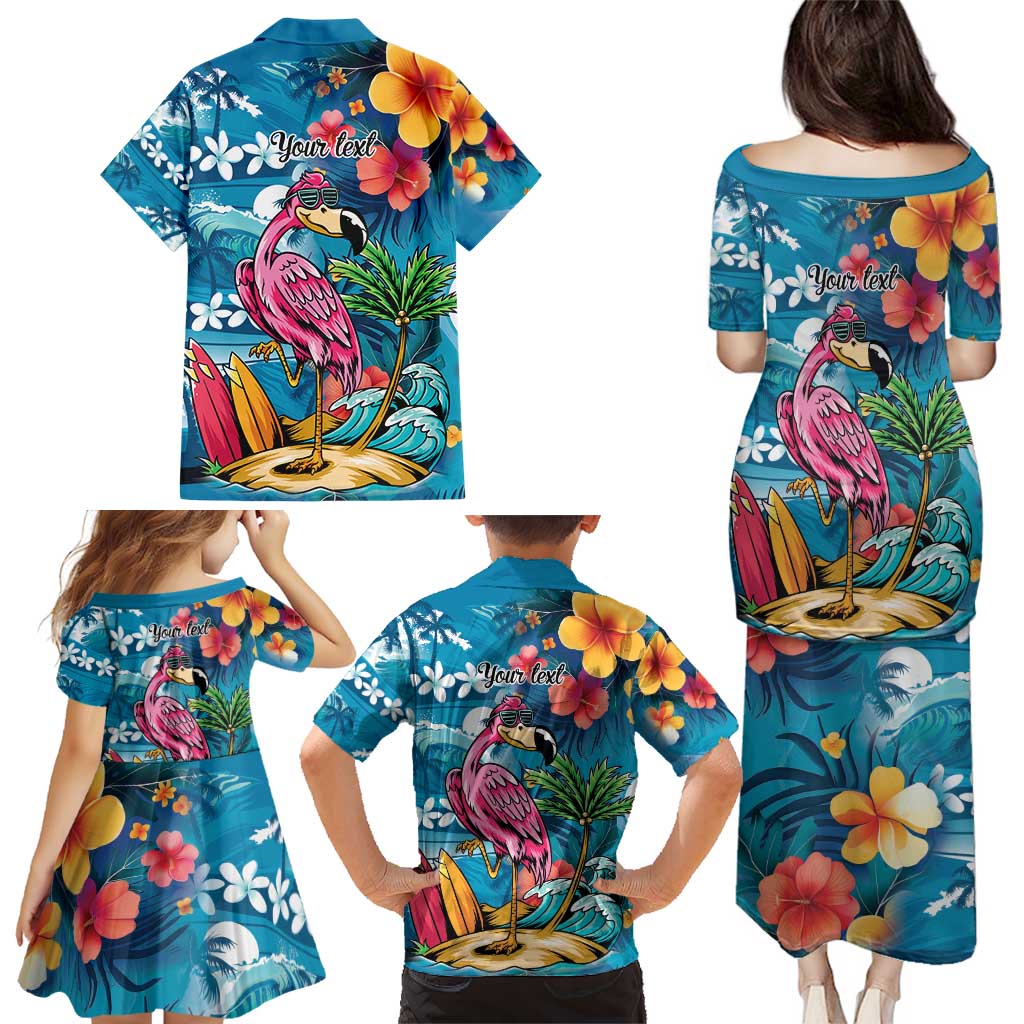 Hawaiian Flamingo Hibiscus Personalised Family Matching Puletasi and Hawaiian Shirt Blue Summer Tropical Flowers - Polynesian Pride