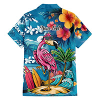 Hawaiian Flamingo Hibiscus Personalised Family Matching Puletasi and Hawaiian Shirt Blue Summer Tropical Flowers - Polynesian Pride