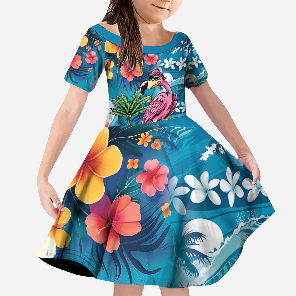 Hawaiian Flamingo Hibiscus Personalised Family Matching Summer Maxi Dress and Hawaiian Shirt Blue Summer Tropical Flowers - Polynesian Pride