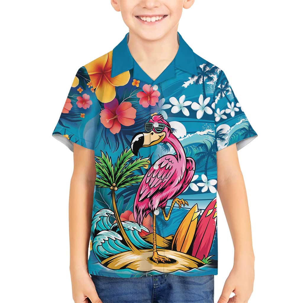 Hawaiian Flamingo Hibiscus Personalised Family Matching Summer Maxi Dress and Hawaiian Shirt Blue Summer Tropical Flowers - Polynesian Pride