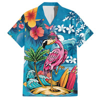 Hawaiian Flamingo Hibiscus Personalised Family Matching Tank Maxi Dress and Hawaiian Shirt Blue Summer Tropical Flowers - Polynesian Pride