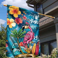Hawaiian Flamingo Hibiscus Personalised Garden Flag Blue Summer Tropical Flowers - Polynesian Pride