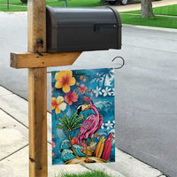 Hawaiian Flamingo Hibiscus Personalised Garden Flag Blue Summer Tropical Flowers - Polynesian Pride