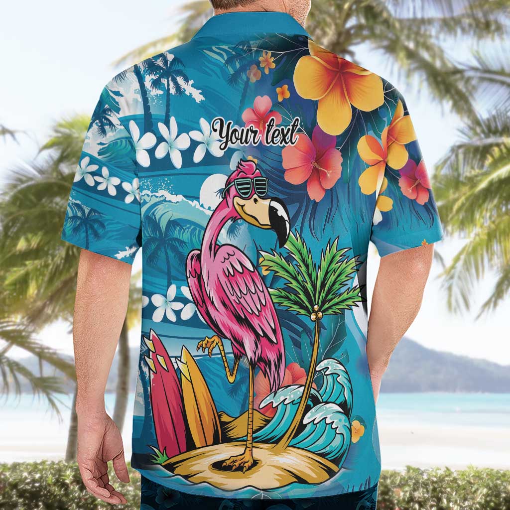 Hawaiian Flamingo Hibiscus Personalised Hawaiian Shirt Blue Summer Tropical Flowers - Polynesian Pride
