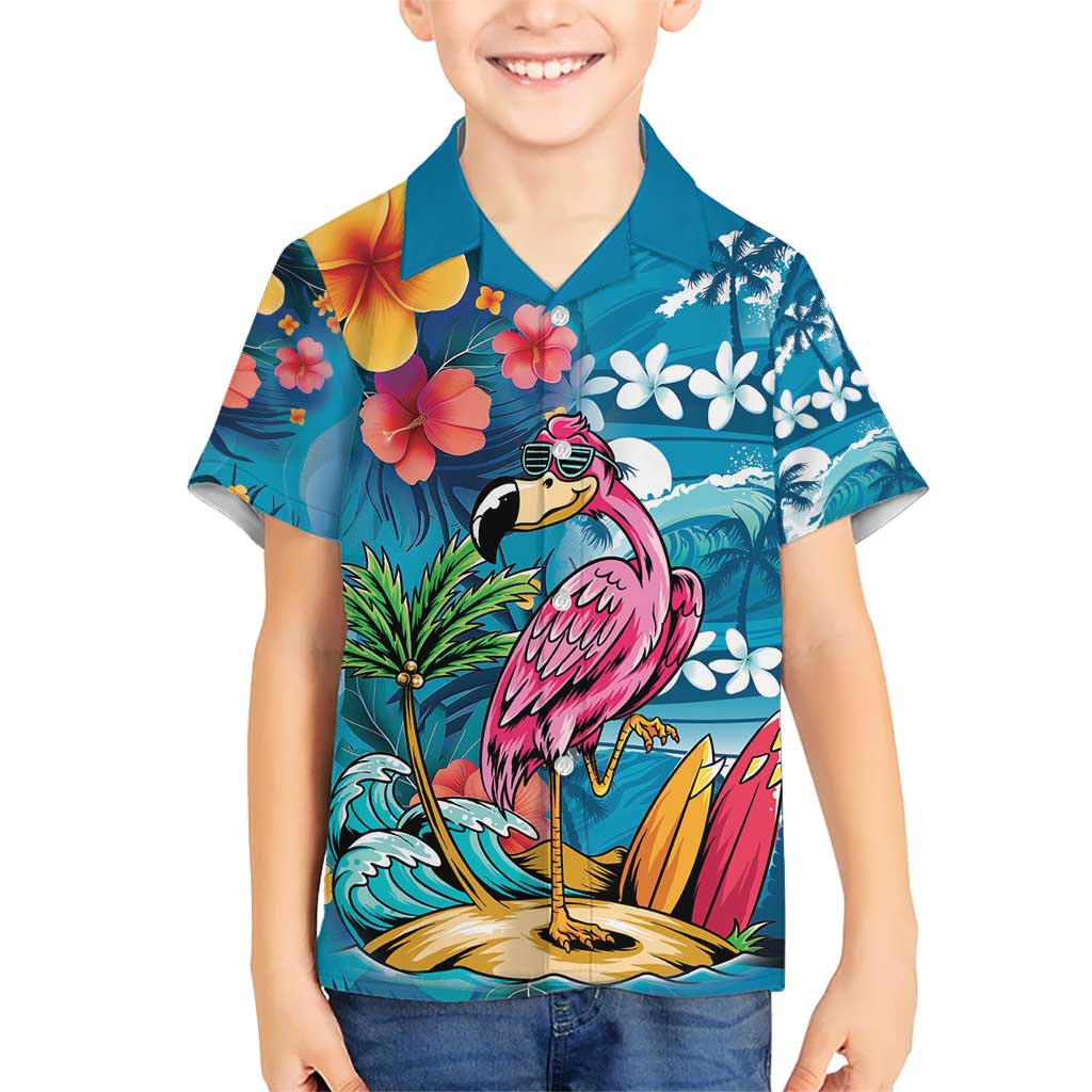 Hawaiian Flamingo Hibiscus Personalised Kid Hawaiian Shirt Blue Summer Tropical Flowers - Polynesian Pride