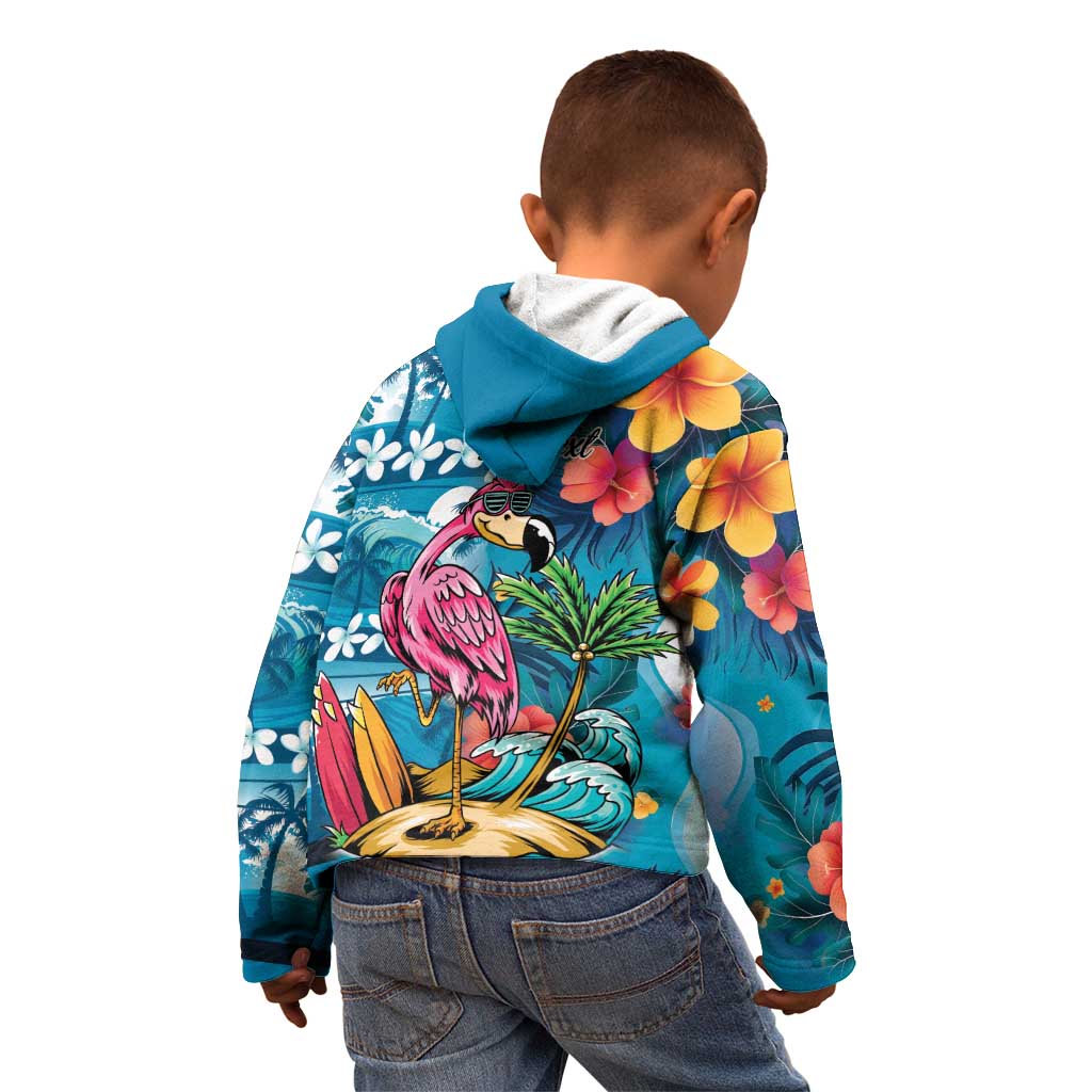 Hawaiian Flamingo Hibiscus Personalised Kid Hoodie Blue Summer Tropical Flowers - Polynesian Pride