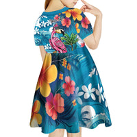 Hawaiian Flamingo Hibiscus Personalised Kid Short Sleeve Dress Blue Summer Tropical Flowers - Polynesian Pride