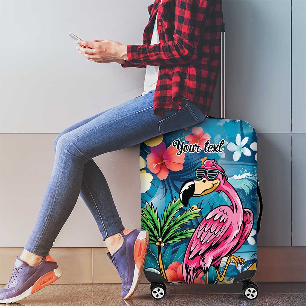 Hawaiian Flamingo Hibiscus Personalised Luggage Cover Blue Summer Tropical Flowers - Polynesian Pride