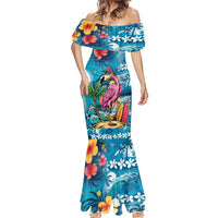 Hawaiian Flamingo Hibiscus Personalised Mermaid Dress Blue Summer Tropical Flowers - Polynesian Pride
