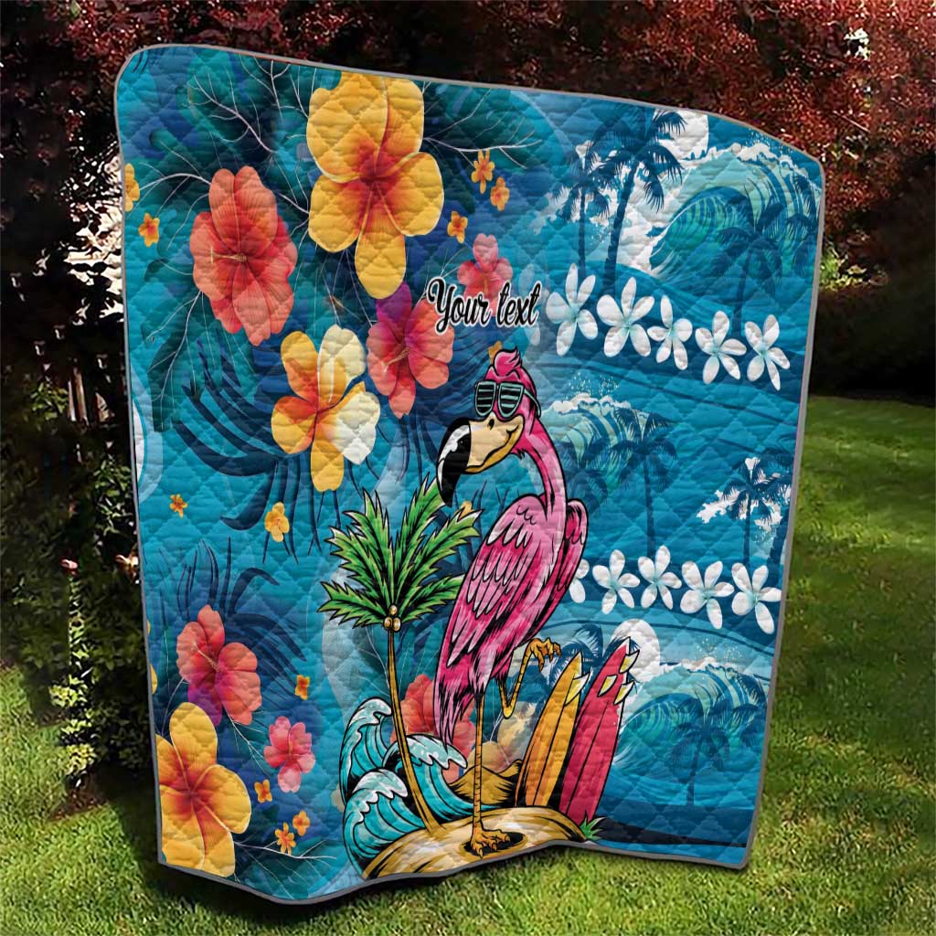 Hawaiian Flamingo Hibiscus Personalised Quilt Blue Summer Tropical Flowers - Polynesian Pride