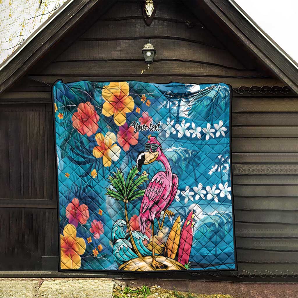 Hawaiian Flamingo Hibiscus Personalised Quilt Blue Summer Tropical Flowers - Polynesian Pride