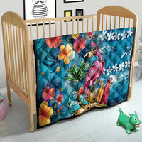 Hawaiian Flamingo Hibiscus Personalised Quilt Blue Summer Tropical Flowers - Polynesian Pride