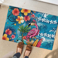 Hawaiian Flamingo Hibiscus Personalised Rubber Doormat Blue Summer Tropical Flowers - Polynesian Pride