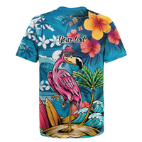 Hawaiian Flamingo Hibiscus Personalised Rugby Jersey Blue Summer Tropical Flowers - Polynesian Pride